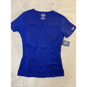 Cherokee Authentic Workwear New Scrub Top Women Galaxy Blue XXS 3 Pockets